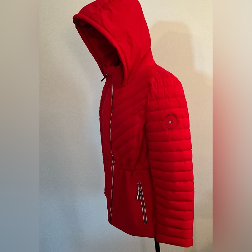 NWT Tommy Hilfiger Woman’s Winter Coat Quilted Jacket Red Coat - Picture 5 of 10